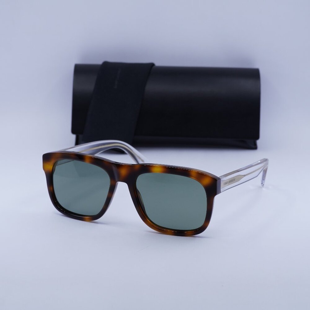 Saint Laurent SL558 002 Square Sunglasses - Havana/Transparent/Green